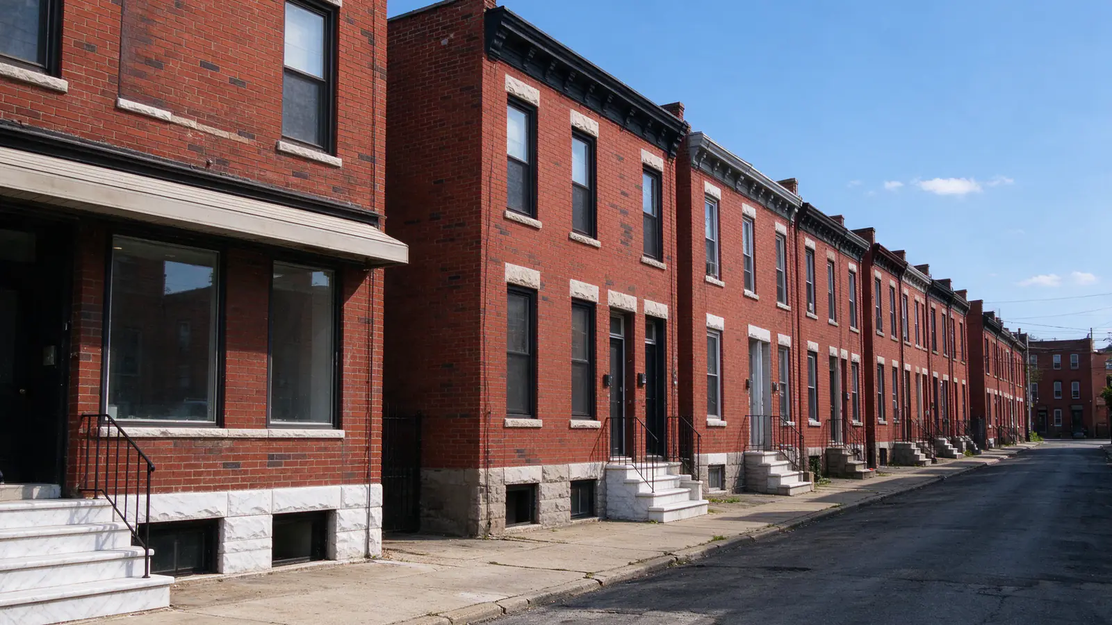 A homeowner at a dining table in a Philadelphia rowhouse reading a water bill insert and an insurance policy side by side